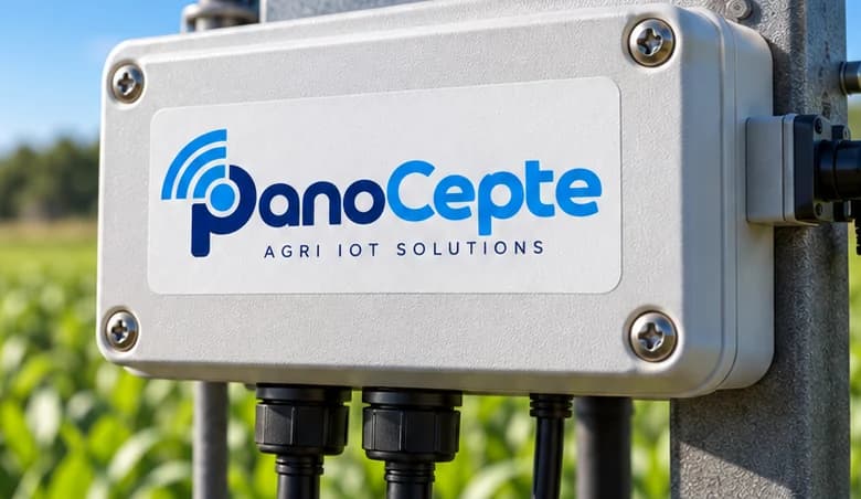 Tarla direğine monte edilmiş PanoCepte Control saha cihazı